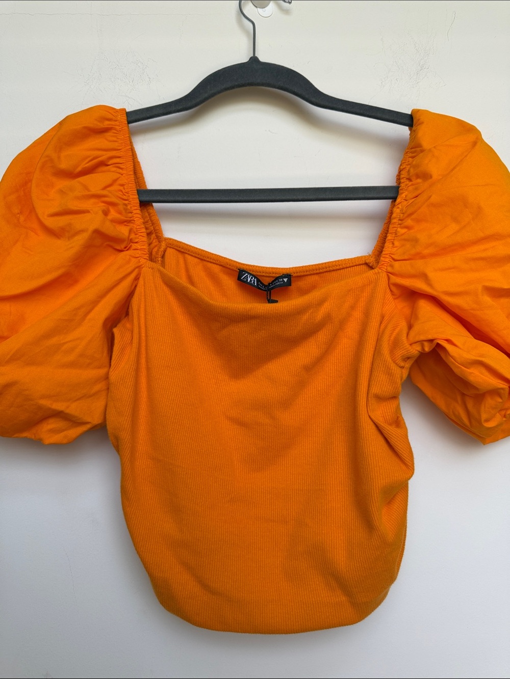 Zara NWT Orange Puff Sleeve Crop Top SZ Large